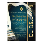 PixDezines talit Bar Mitzvah/dark teal blue/gold invitations