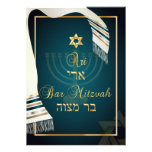 PixDezines talit bar mitzvah/teal/gold invitations