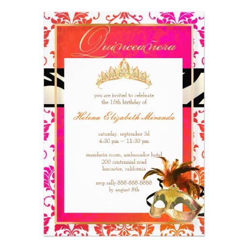PixDezines Tanza Damask/Quinceanera/Zebra Invitations