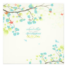 PixDezines teal cherry blossom/diy background Custom Invitations