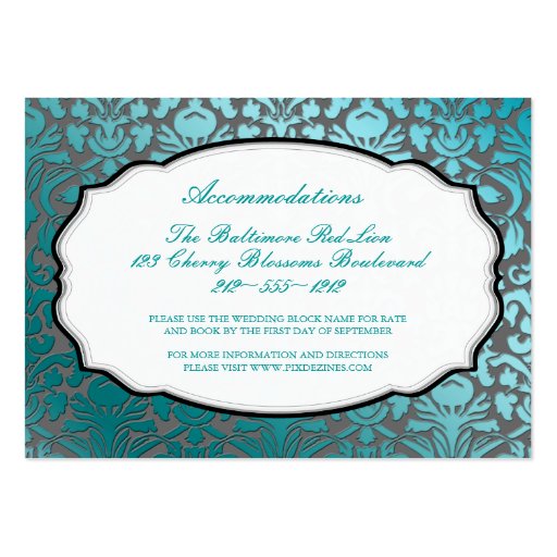 PixDezines teal  flora damask/accommodations Business Card Template (front side)