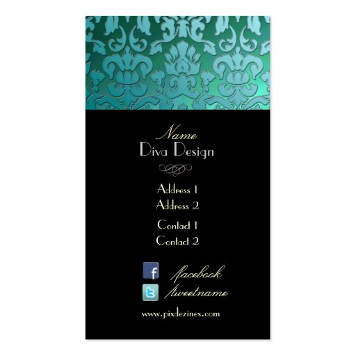 PixDezines teal flora damask/diy background Business Cards (back side)