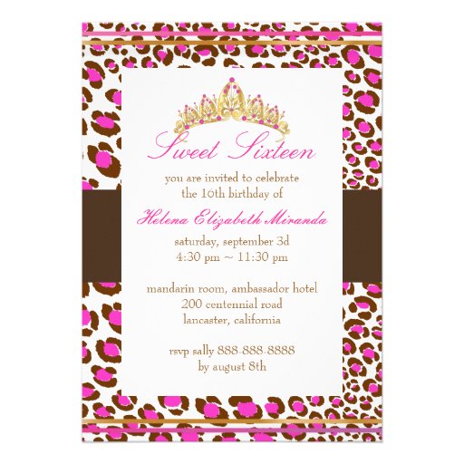 PixDezines Tiara+Leopard Sweet 16/pink chocolate Custom Announcements