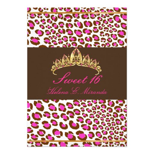 PixDezines Tiara+Leopard Sweet 16/pink chocolate Custom Announcements
