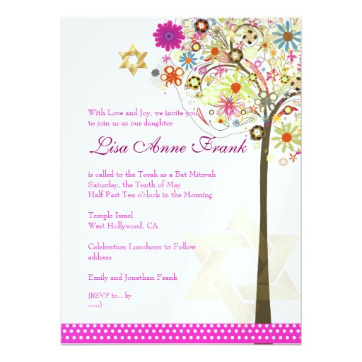 PixDezines tree of life+floral, Bat Mitzvah Invitation