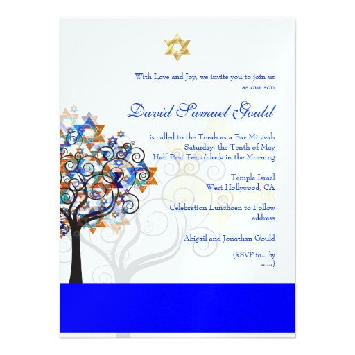 PixDezines tree of life+stars, Bar Mitzvah Invites