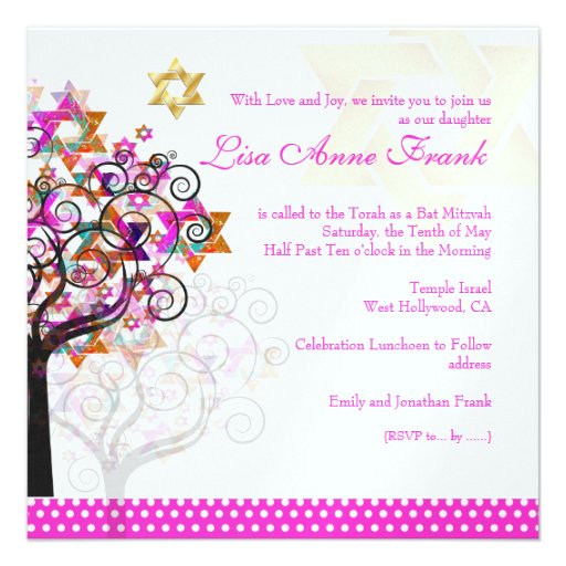 PixDezines tree of life+Stars, Bat Mitzvah Invitations