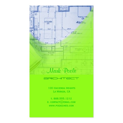 PixDezines Trendy Architect Electric Green Business Card (back side)