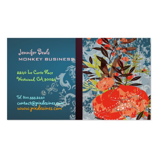 PixDezines Tuscanini retro floral + teal Business Card Templates (back side)