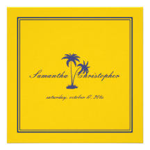 PixDezines Twin Palms, Nautical Blue+Yellow Personalized Invite