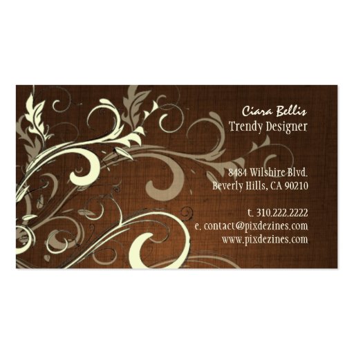 PixDezines vanilla swirls/faux linen Business Card (back side)