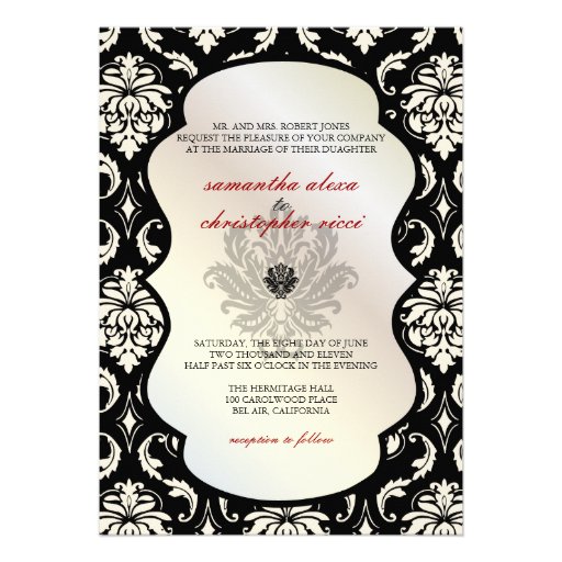 PixDezines Vendome Damask / Black + White 5x7 Invitation