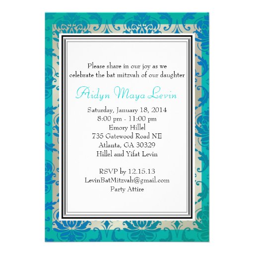 PixDezines Vendome Damask / Peacock Blue Personalized Announcements