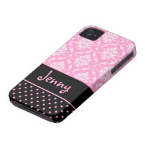 PixDezines Vendome Damask/Pink+Black/DIY color Iphone 4 Case