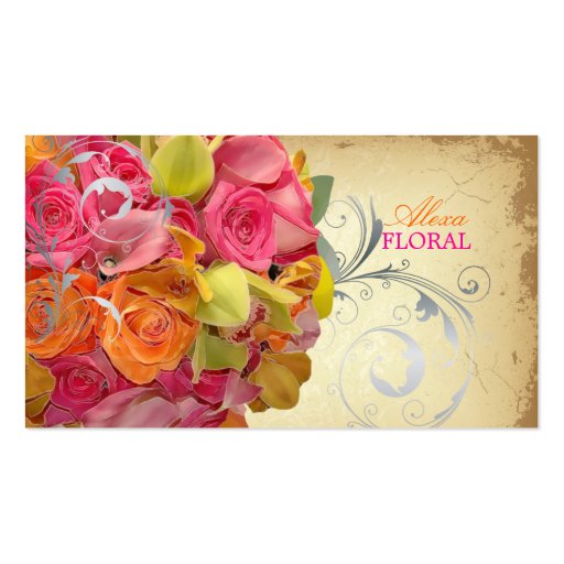 PixDezines vintage bouquet, florists/diy colors Business Card (front side)