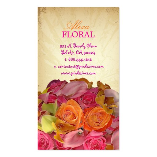 PixDezines vintage bouquet, florists/diy colors Business Card (back side)