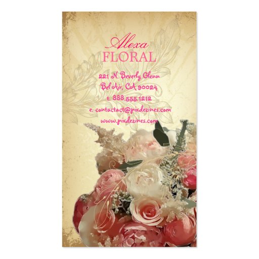 PixDezines vintage bouquet, florists/diy colors Business Card Template (back side)