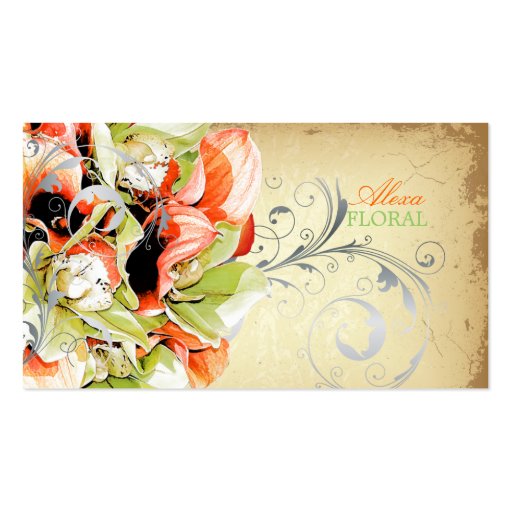 PixDezines vintage bouquet, florists/diy colors Business Card Template (front side)