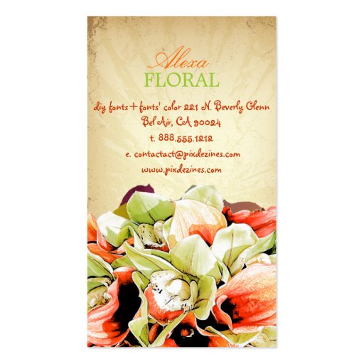 PixDezines vintage bouquet, florists/diy colors Business Card Template (back side)