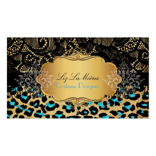 PixDezines vintage cheetah, black lace Business Card (front side)