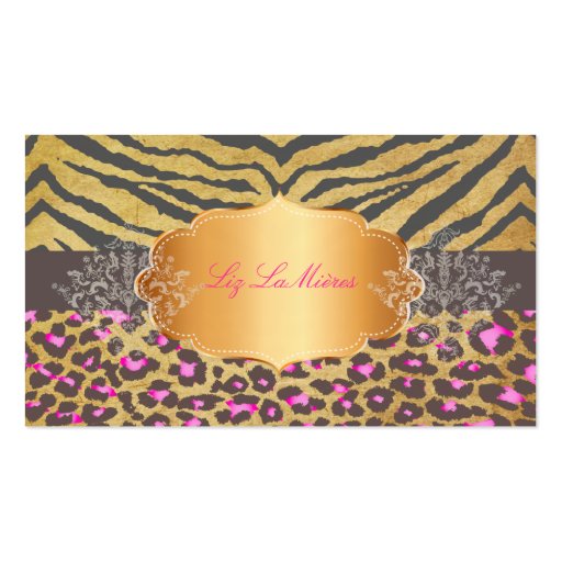 PixDezines vintage cheetah, zebra+gold label Business Card Template