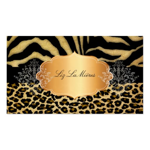 PixDezines vintage cheetah, zebra+gold label Business Card