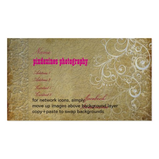 PixDezines Vintage Grunge Damask / Hot Pink Business Card Templates (back side)