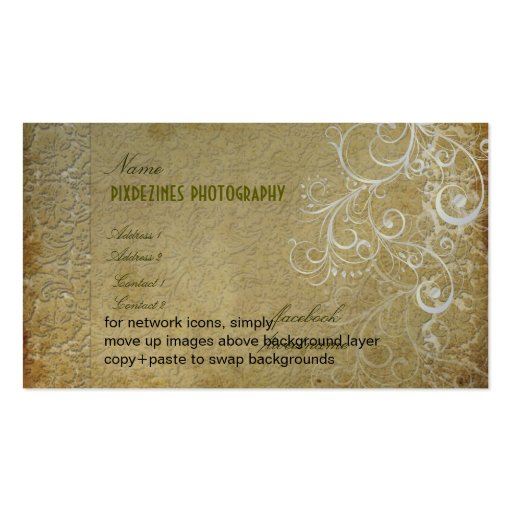 PixDezines Vintage Grunge Damask / Lime Business Card Template (back side)