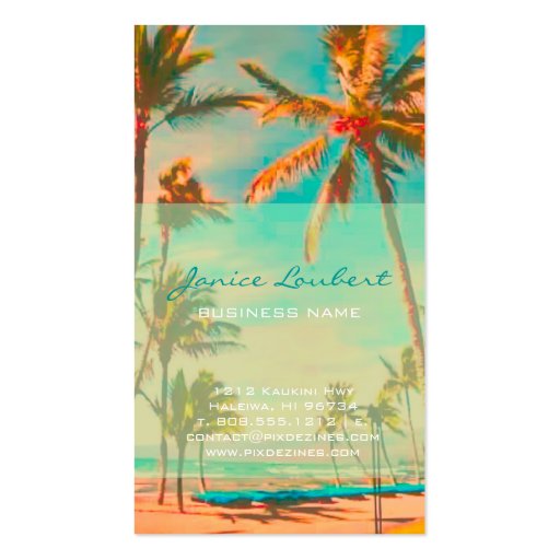 PixDezines Vintage Hawaiian Beach Scene Business Card (front side)