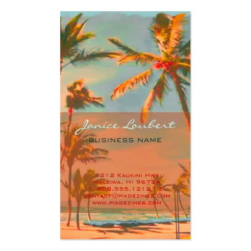PixDezines Vintage Hawaiian Beach Scene Business Cards (front side)