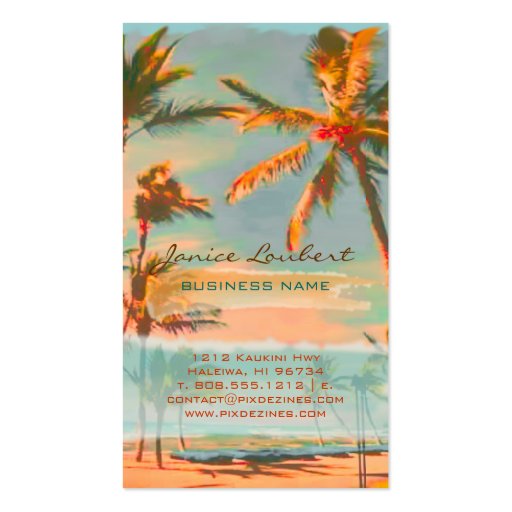PixDezines Vintage Hawaiian Beach Scene Business Card Template