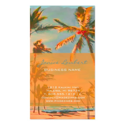 PixDezines Vintage Hawaiian Beach Scene Business Card Templates (front side)