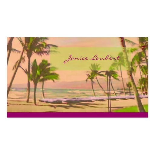 PixDezines Vintage Hawaiian Beach Scene/Magenta Business Cards (back side)
