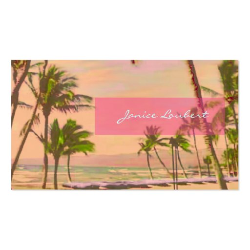 PixDezines Vintage Hawaiian Beach Scene/Pink Business Card Template (back side)