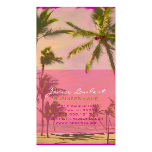 PixDezines Vintage Hawaiian Beach Scene/Pink Business Card Template