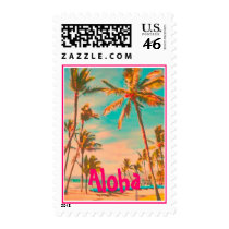 PixDezines Vintage Hawaiian Beach Scene Stamp
