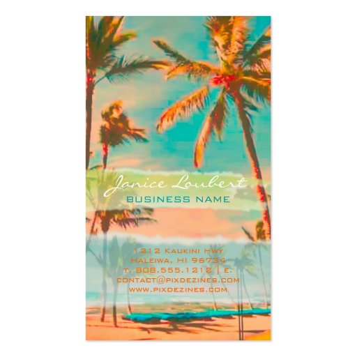 PixDezines vintage hawaiian beach scene/teal Business Card Templates