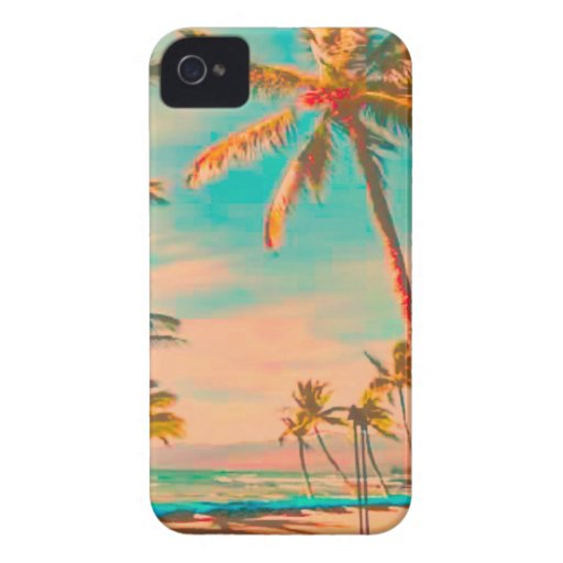 PixDezines Vintage Hawaiian Beach Scene/teal iPhone 4 Case