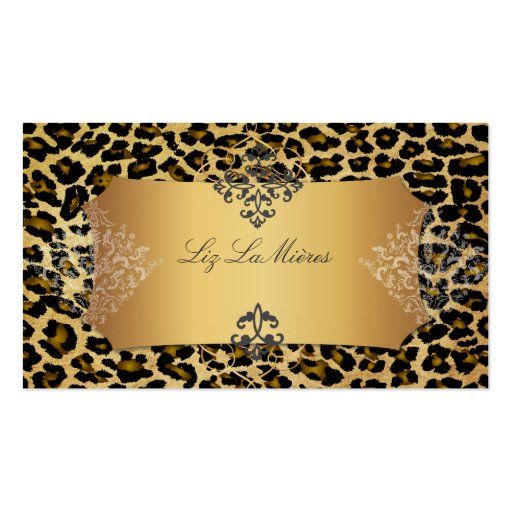 PixDezines Vintage leopard+damask Business Card (front side)