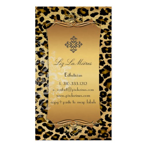 PixDezines Vintage leopard+damask Business Card (back side)