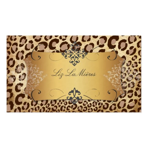 PixDezines Vintage leopard + lace damask Business Card Templates
