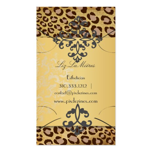 PixDezines Vintage leopard + lace damask Business Card Templates (back side)
