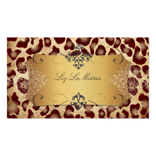 PixDezines Vintage leopard+lace damask Business Cards (front side)