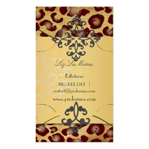 PixDezines Vintage leopard+lace damask Business Cards (back side)