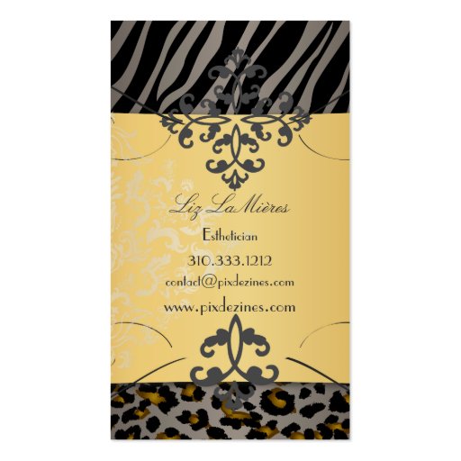 PixDezines Vintage leopard, zebra + damask Business Card Template (back side)