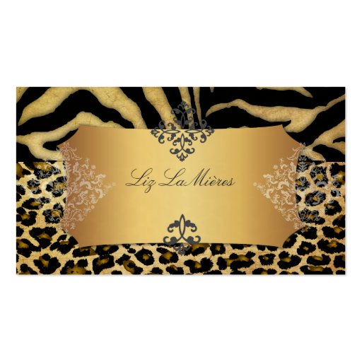 PixDezines Vintage leopard, zebra + damask Business Card Templates (front side)