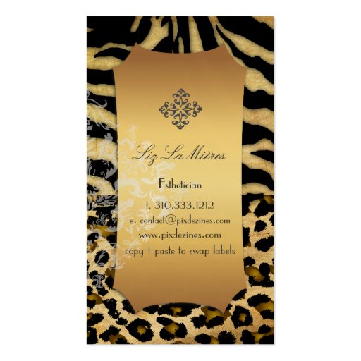 PixDezines Vintage leopard, zebra + damask Business Card Templates (back side)