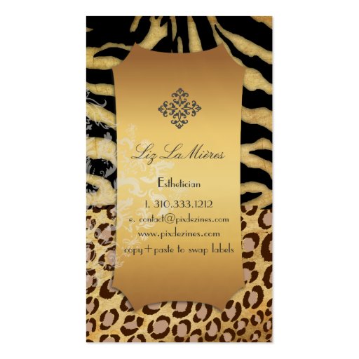 PixDezines Vintage leopard, zebra + damask Business Card (back side)