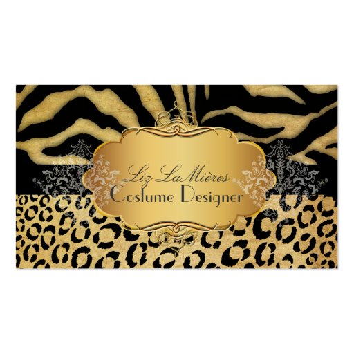 PixDezines Vintage leopard, zebra + damask Business Card (front side)