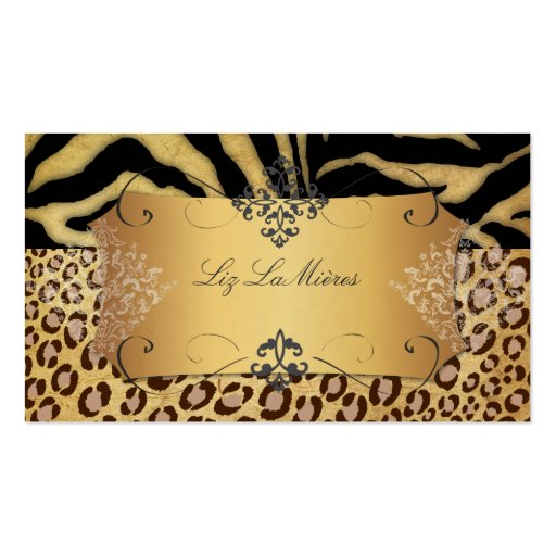 PixDezines Vintage leopard, zebra + damask Business Cards (front side)